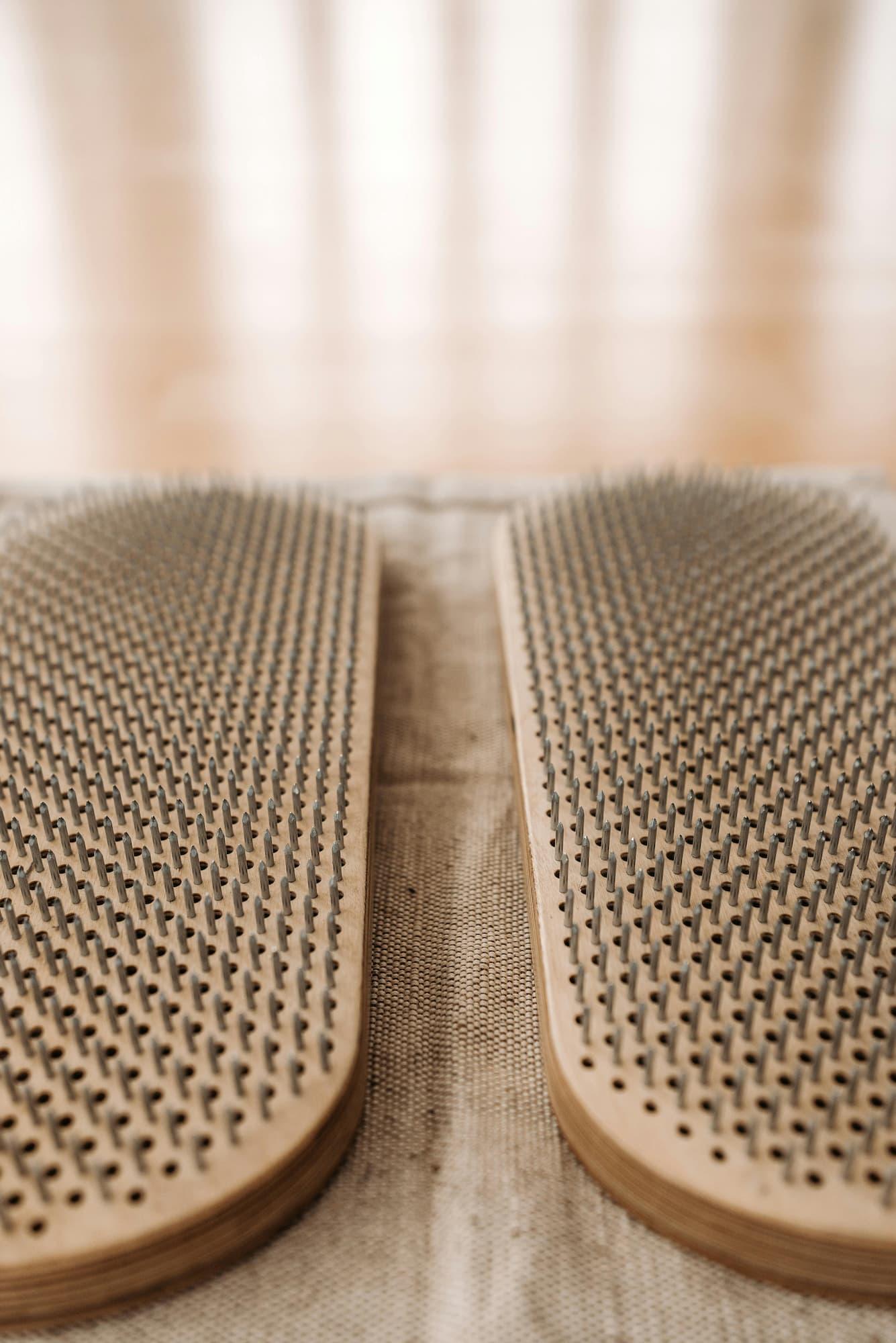 Close up showing acupressure mat plastic spikes